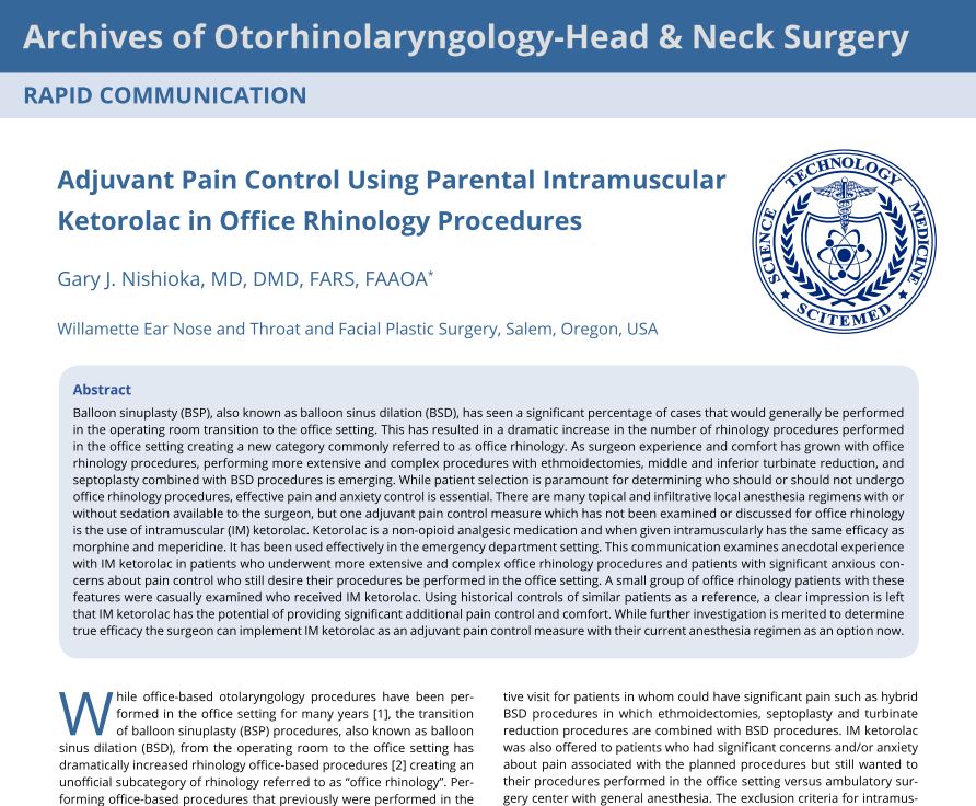 Adjuvant Pain Control Using Parental Intramuscular Ketorolac in Office Rhinology Procedures